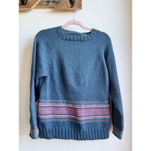 Vintage Cornflower Blue Cottagecore Fair Isle Trim Sweater